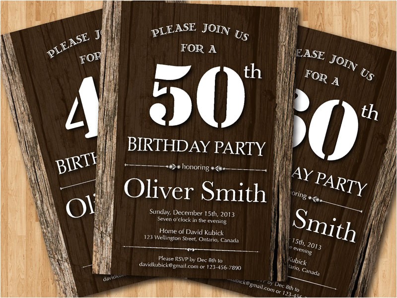 50th adult birthday invitation wood