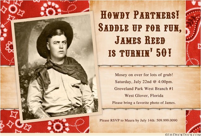cowboy cowgirl bandana photo invitation 50th birthday