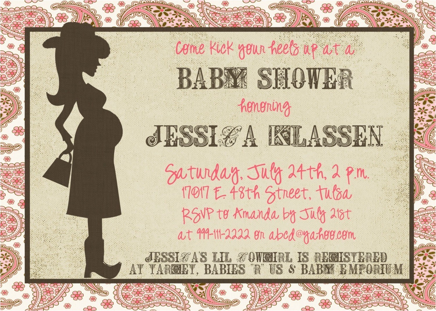 western mama 5x7 baby shower invitation