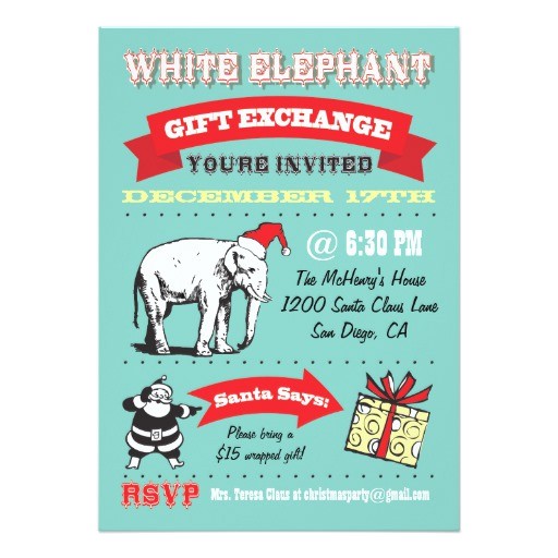 retro white elephant christmas party invitations