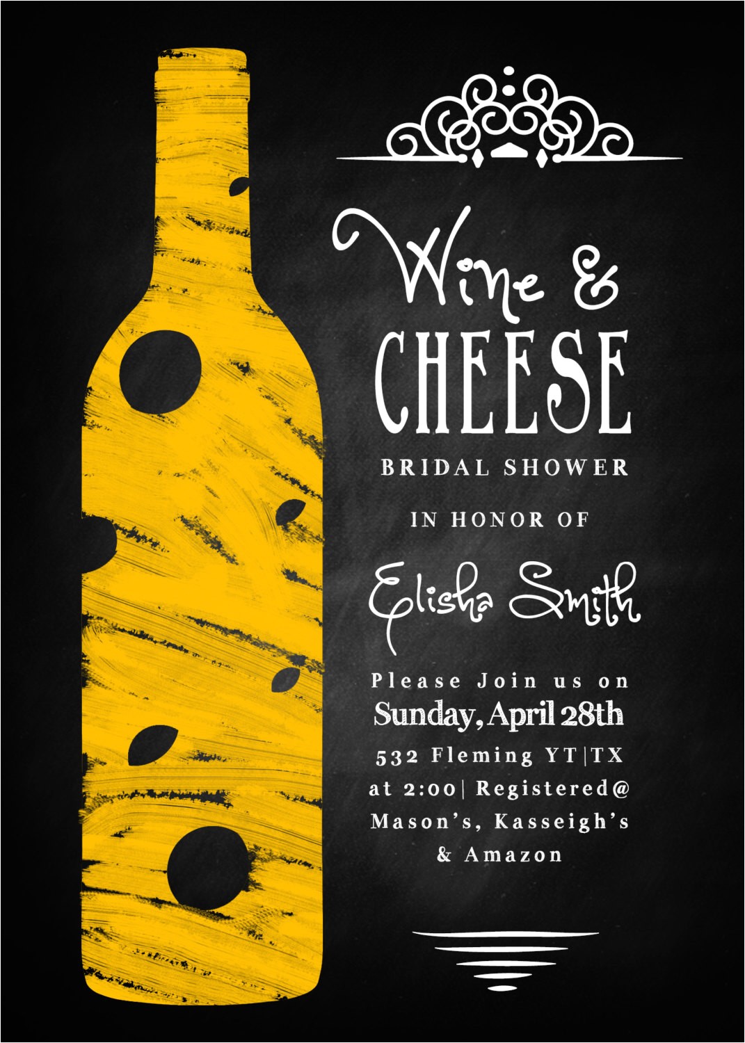 wine cheese bridal shower invitation