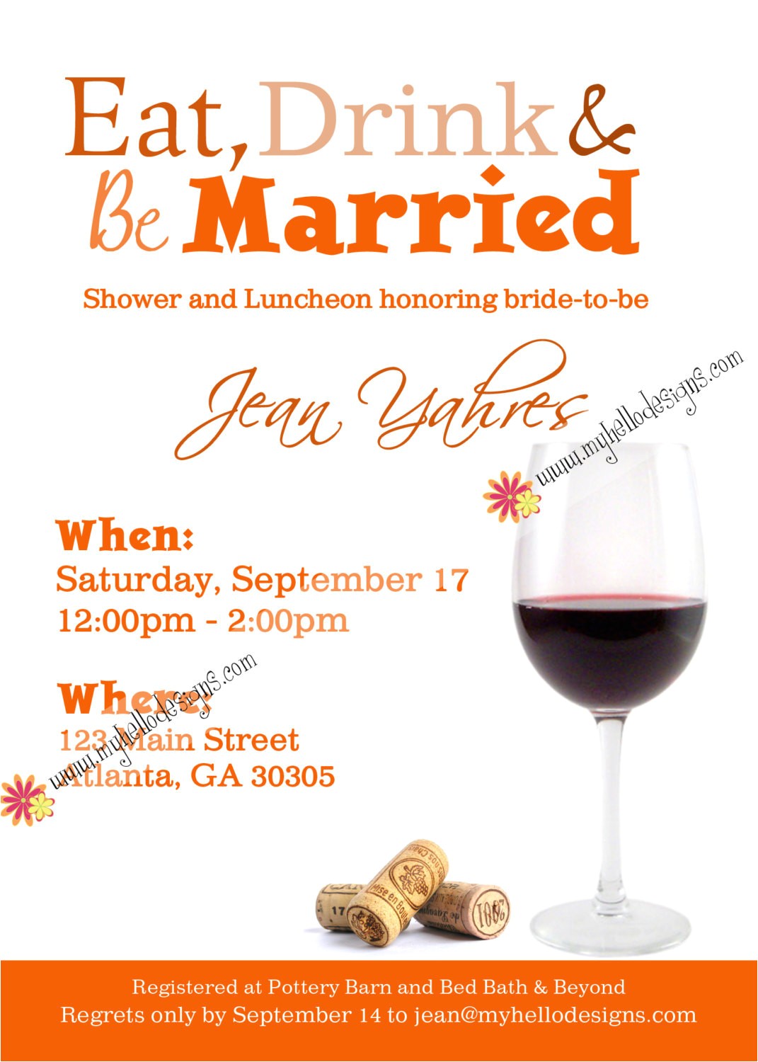 bridal shower invitation wine glass