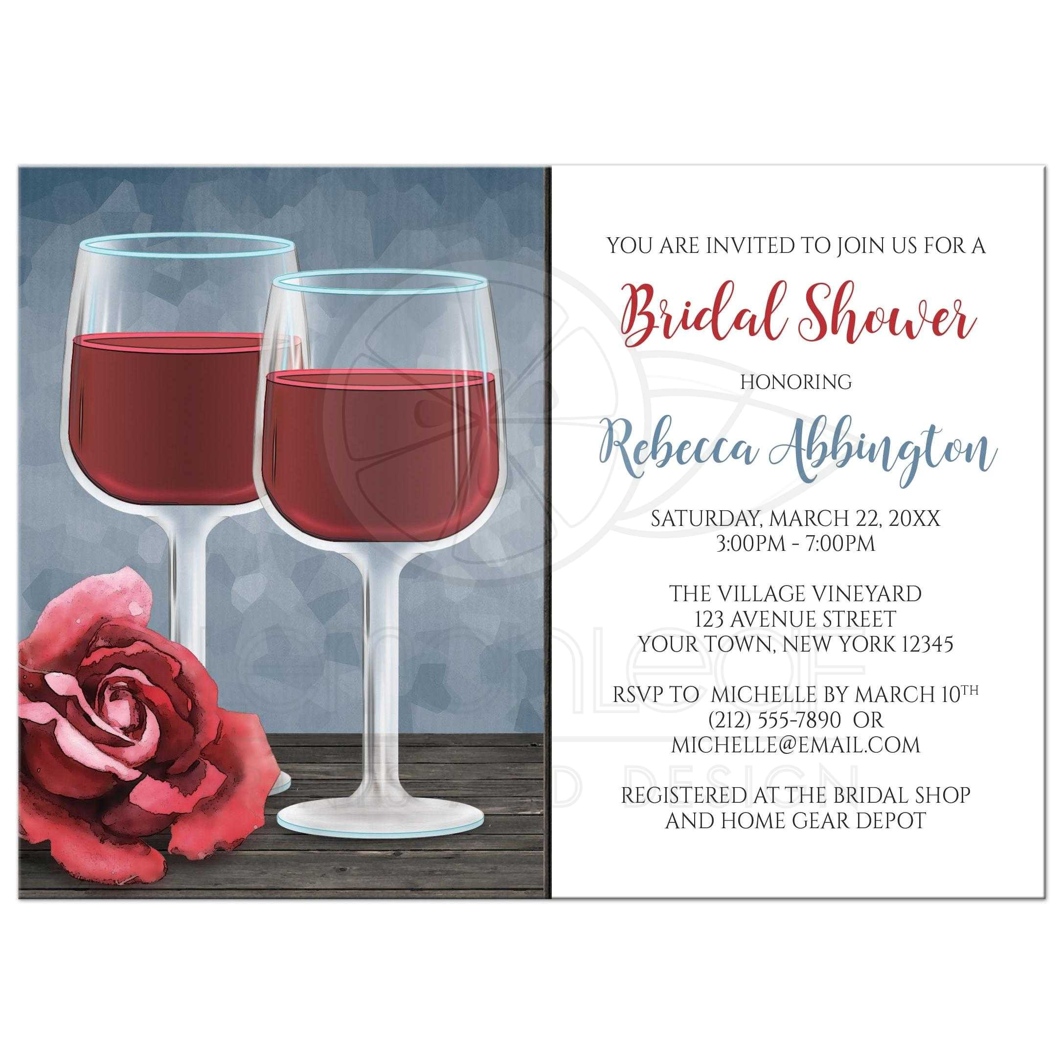 bridal shower invitations red wine glasses floral rose