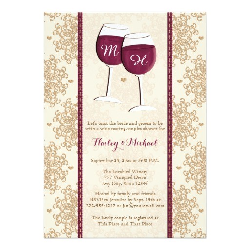 monogrammed wine glasses couples wedding shower invitation