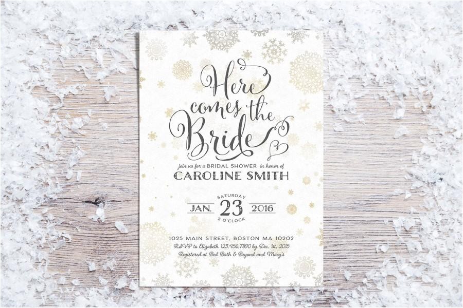 printable bridal shower invitations winter bridal shower invitation holiday bridal shower invite snowflakes gold 3 colors 01