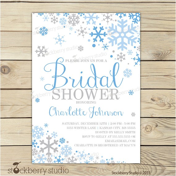 winter bridal shower invitation blue silver
