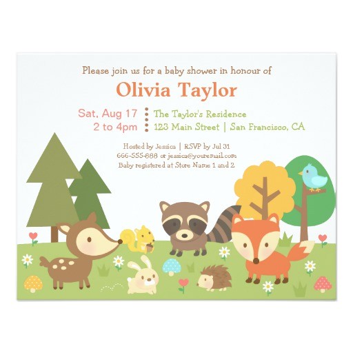 woodland animal themed baby shower invitations