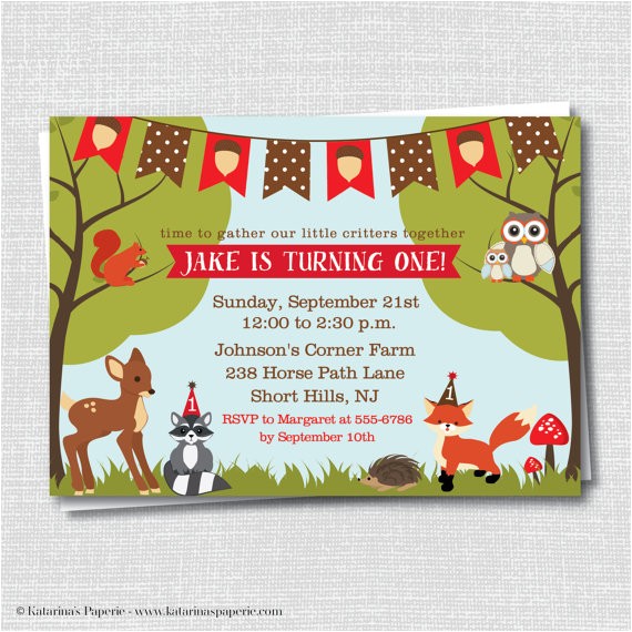 woodland animals birthday invitation