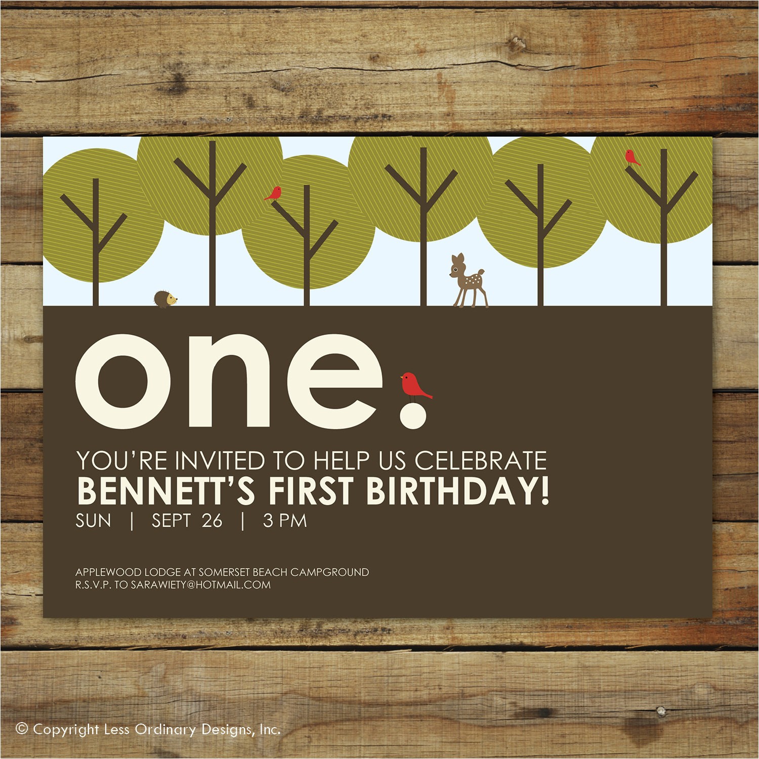 forest first birthday party invitation