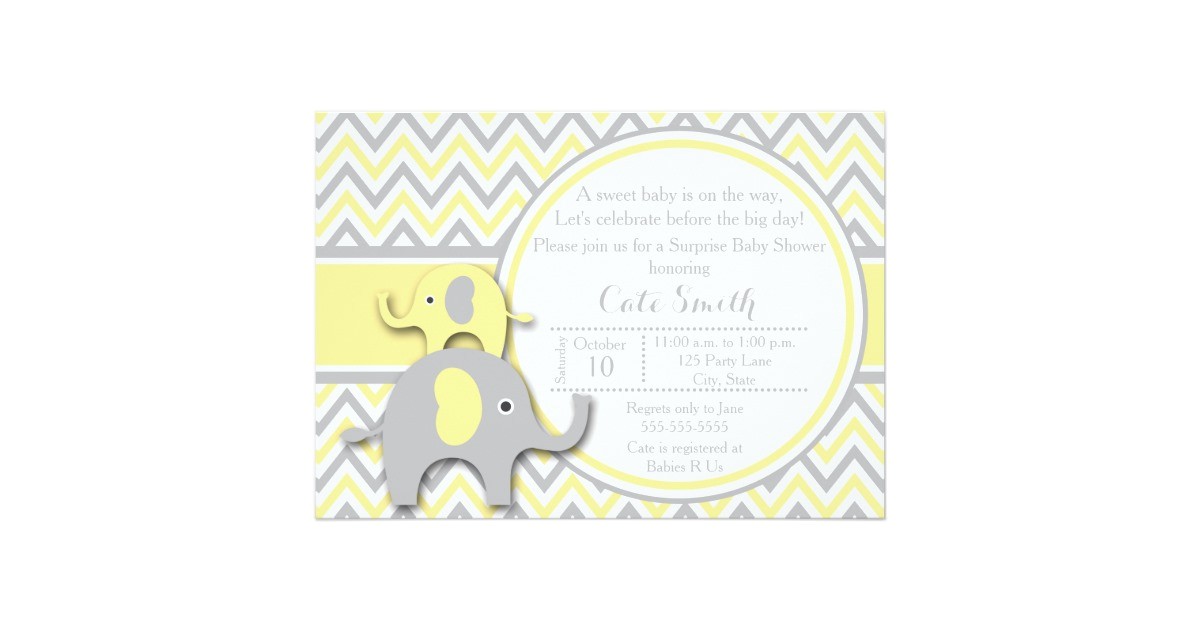 yellow and gray elephant baby shower invitation