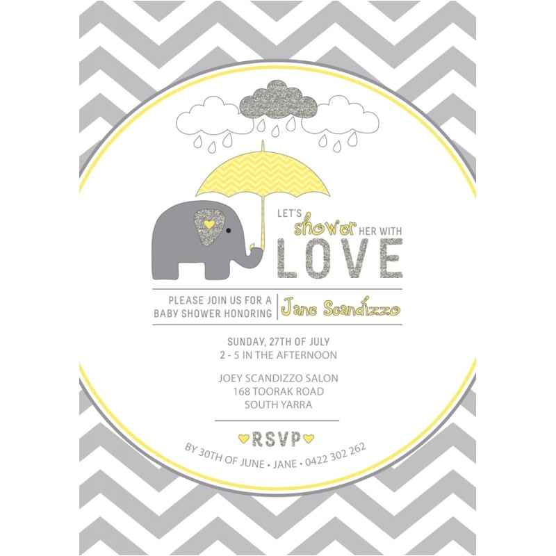 yellow grey chevron elephant invitation