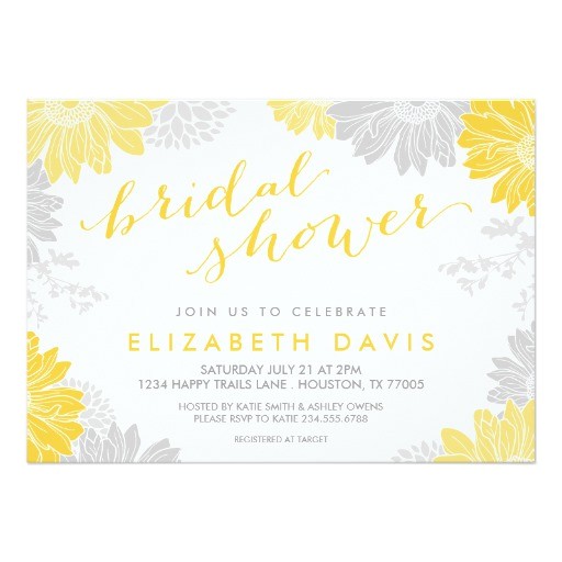 gray and yellow modern floral bridal shower invitation 161680180364163338