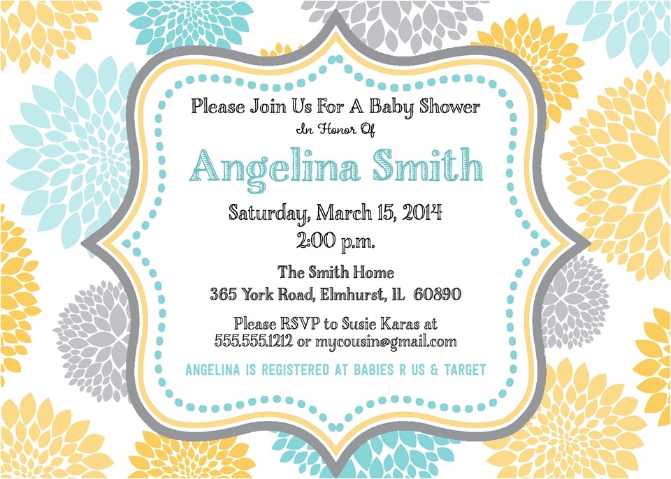 yellow and gray baby shower invitations
