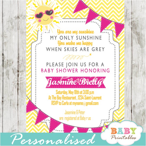 pink yellow you are my sunshine baby shower invitation d161