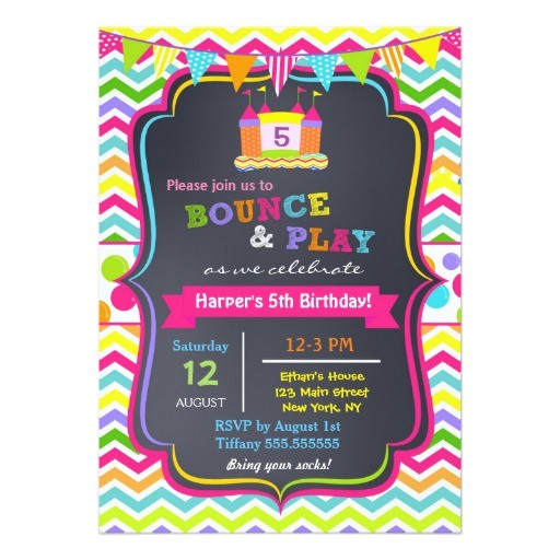 bounce house birthday party invitations girl