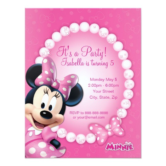 minnie pink and white birthday invitation