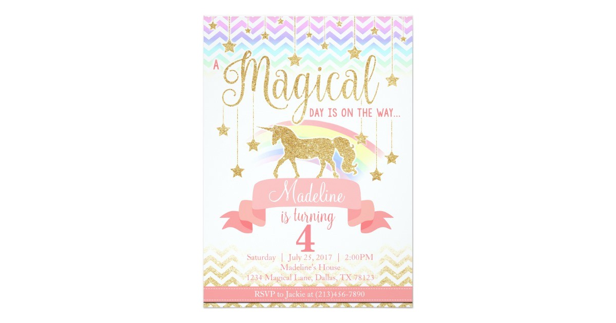 magical rainbow unicorn birthday party invitation