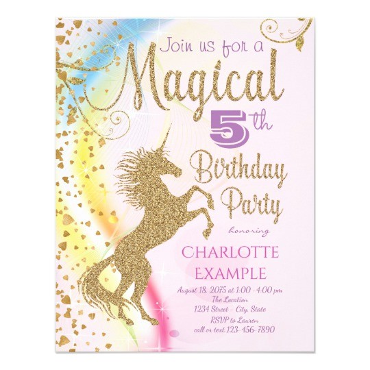 unicorn rainbow magical birthday party invitations