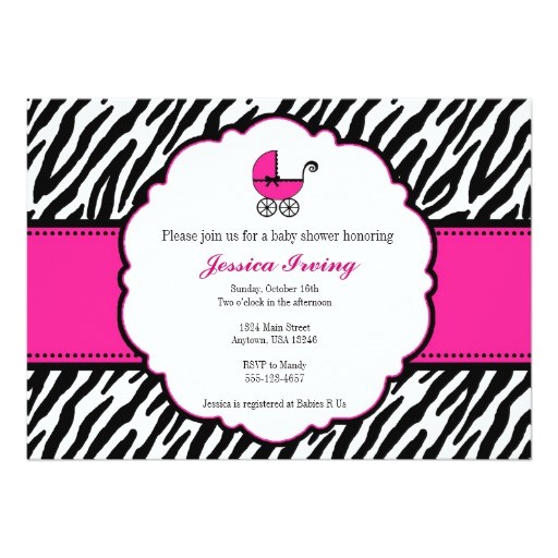 hot pink and zebra print baby shower invitation