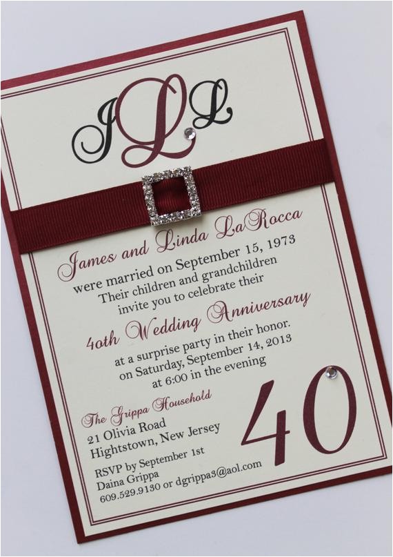 ruby 40th wedding anniversary invitation