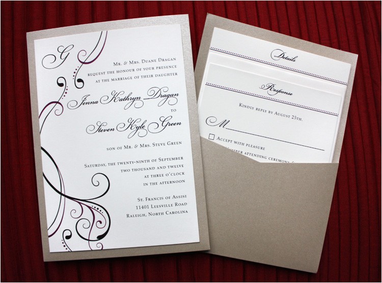 burgundy black champagne metallic clutch pocket wedding invitations