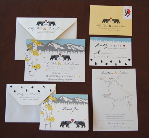 love bears bear tracks wedding invitation suite