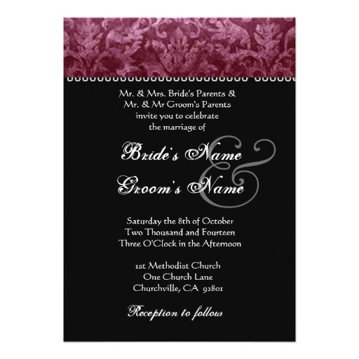 burgundy black white damask wedding invitation 161289173878552484