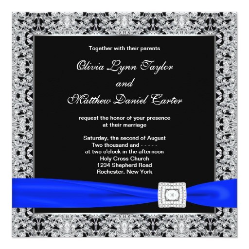 royal blue black silver lace wedding invitation 161621978218997594