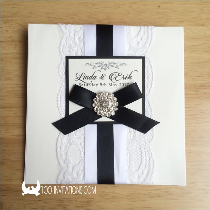 black and white lace wedding invitations p 3567
