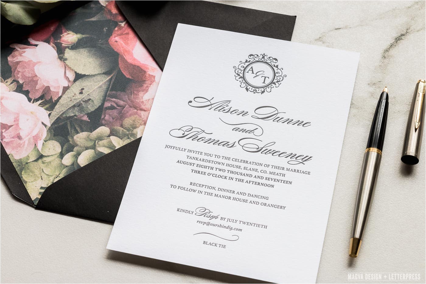 black tie wedding invitation