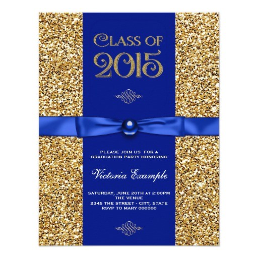 blue and gold glitter graduation announcements 256589014029260956