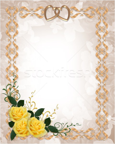 wedding invitation yellow roses gold border