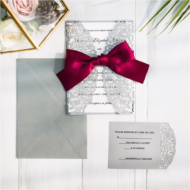 burgundy and gray laser cut wedding invitations swws043