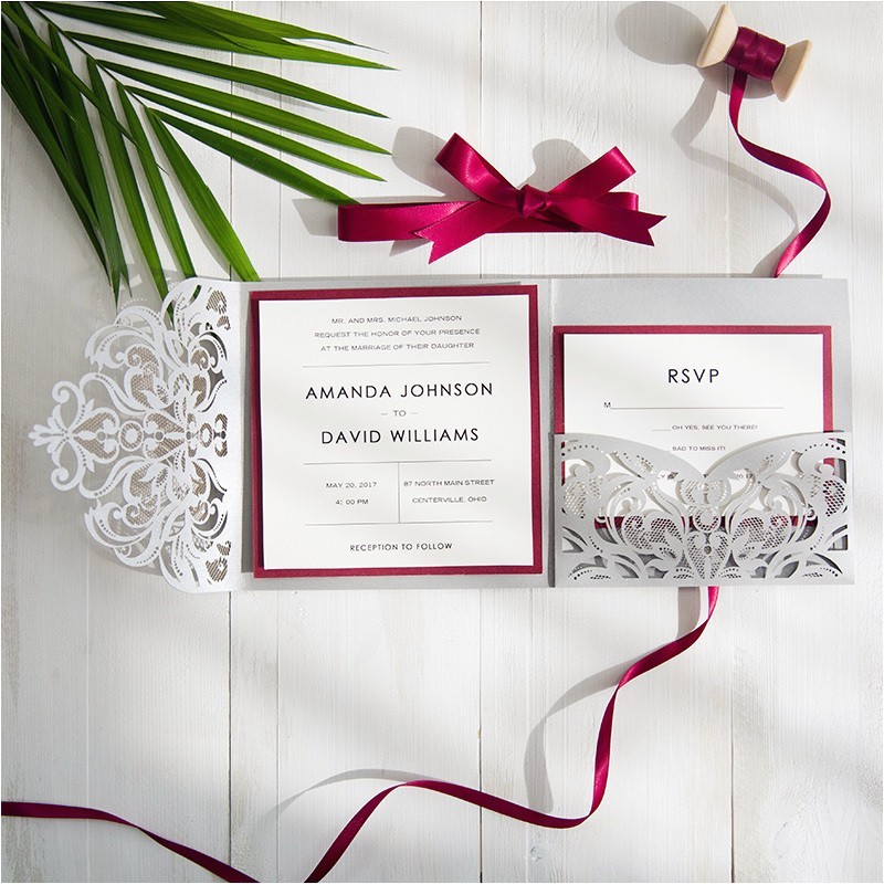 burgundy wedding ideas pocket wedding invitations laser cut wedding invitations