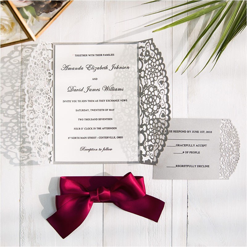 burgundy and gray laser cut wedding invitations swws043