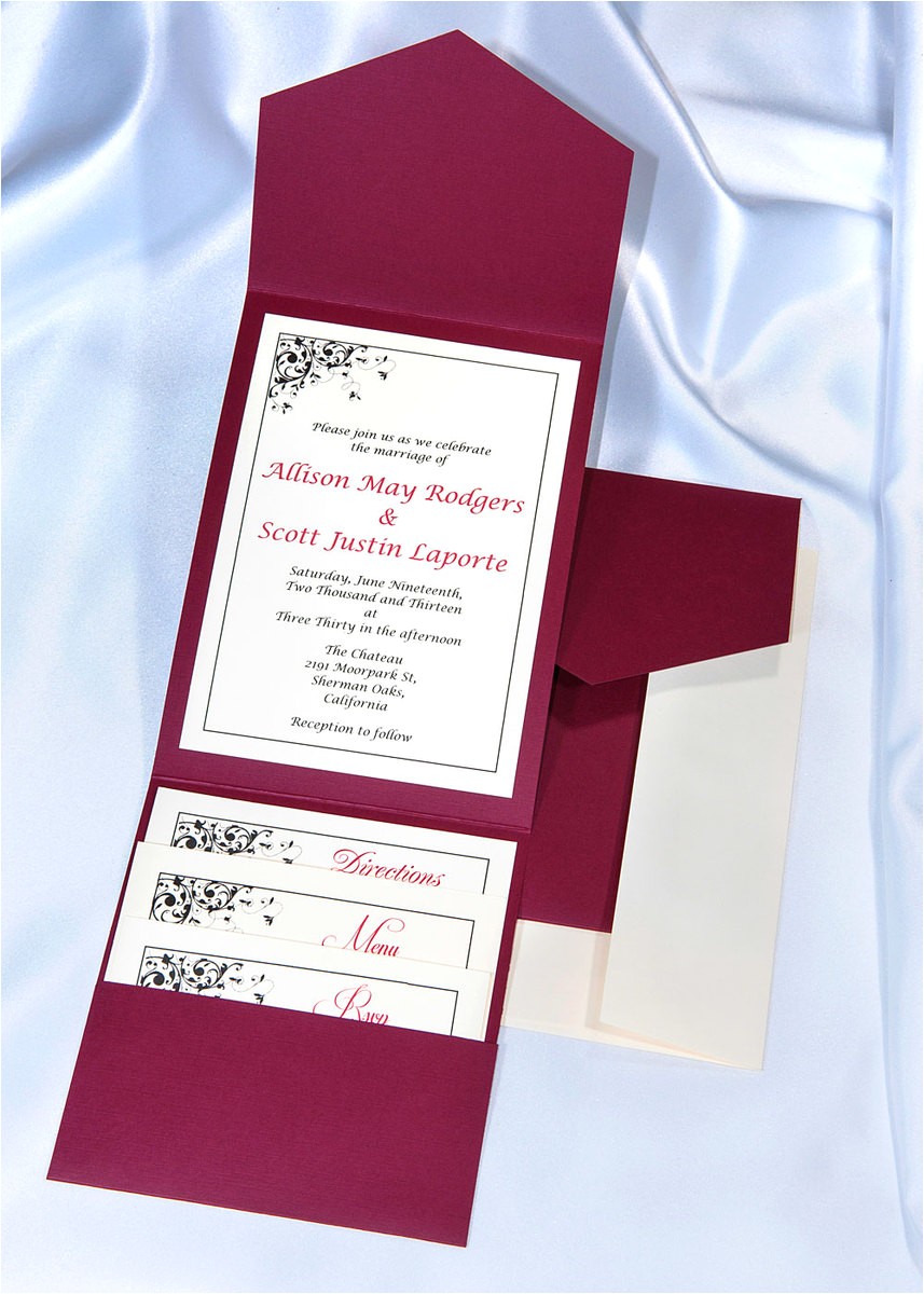 burgundy elegance pocket invitations
