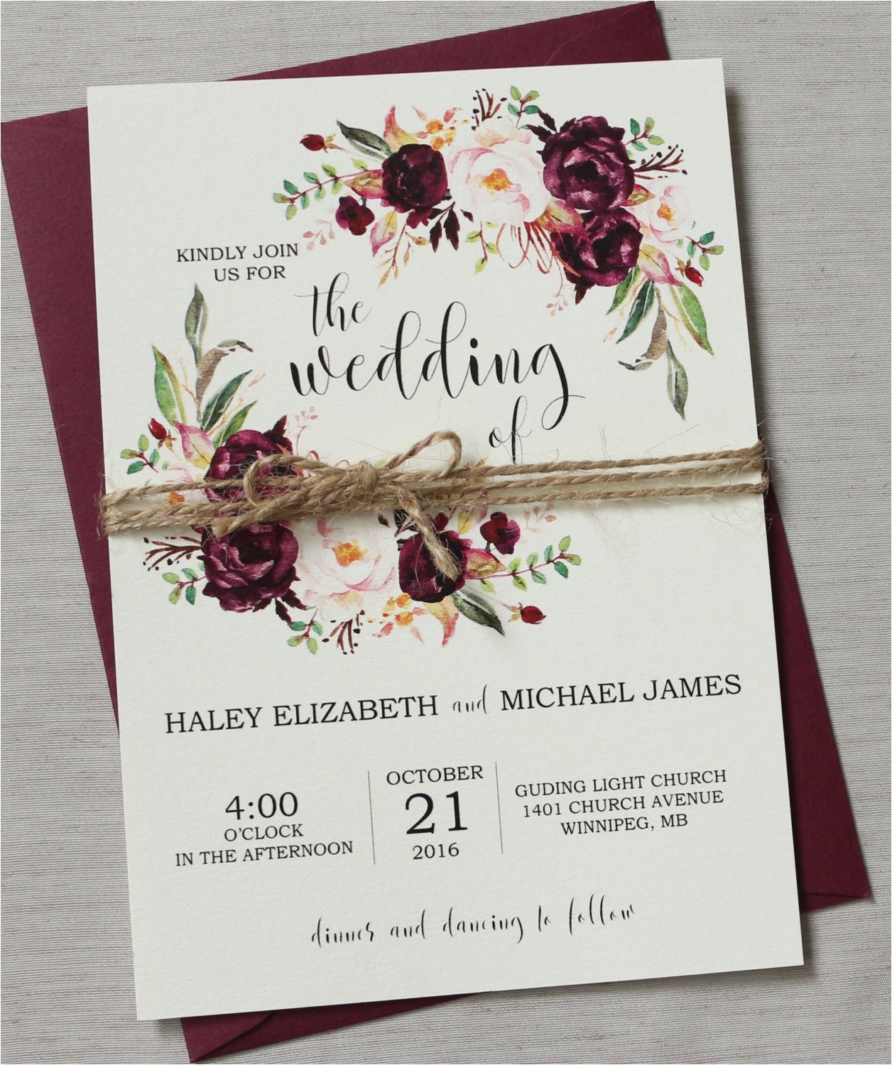 marsala wedding invitation suite
