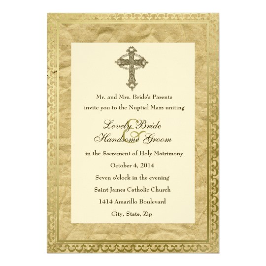 vintage catholic cross wedding invitation 161128394348329759