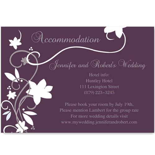 cheap rustic floral plum wedding accommodation cards ewi001a