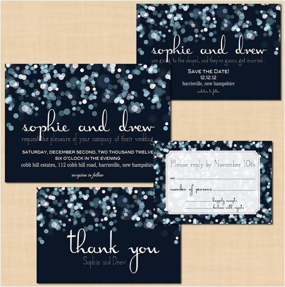 sparkly stars on water save the date invitation rsvp and thank