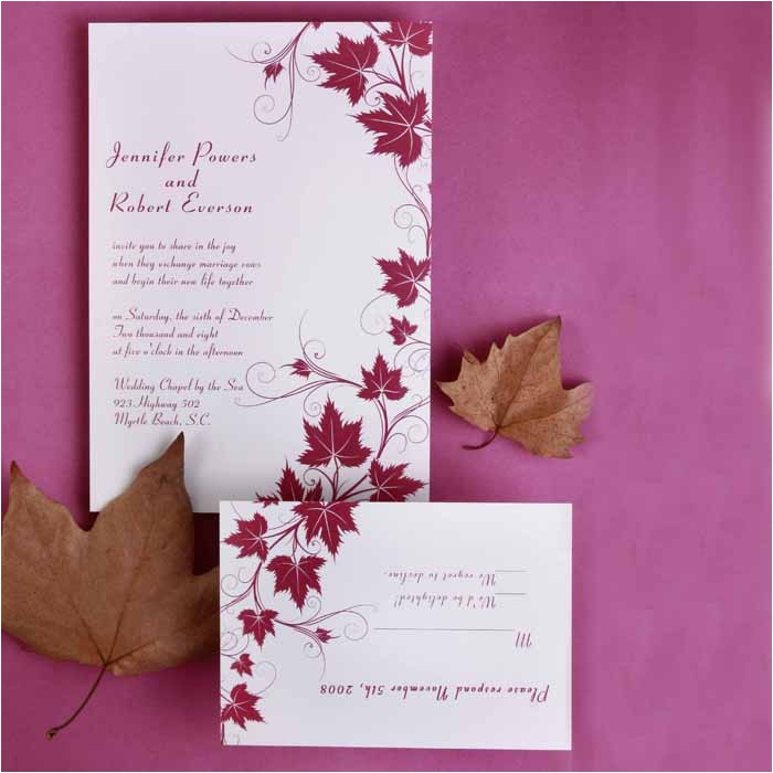 modern red maple leaves discount wedding invitation sets ewi057