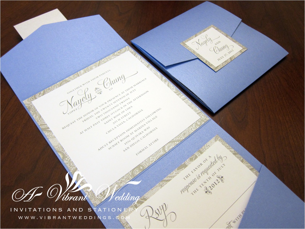 blue and silver wedding invitation