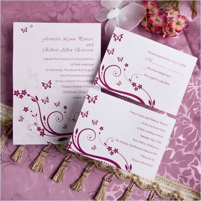 elegant red butterfly wedding invitations with free response cards ewi081