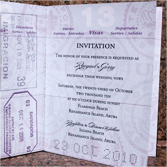 raquel gerrys custom passport wedding invites
