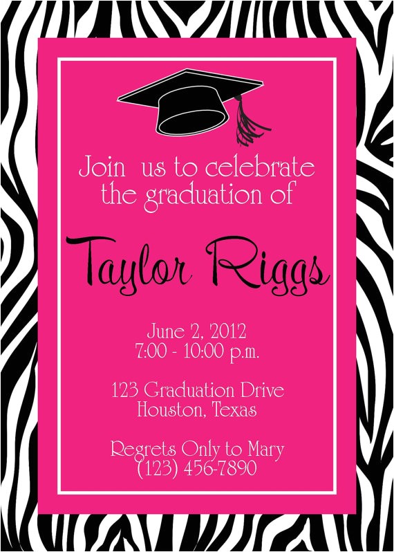 graduation zebra hot pink party invitation girl birthday
