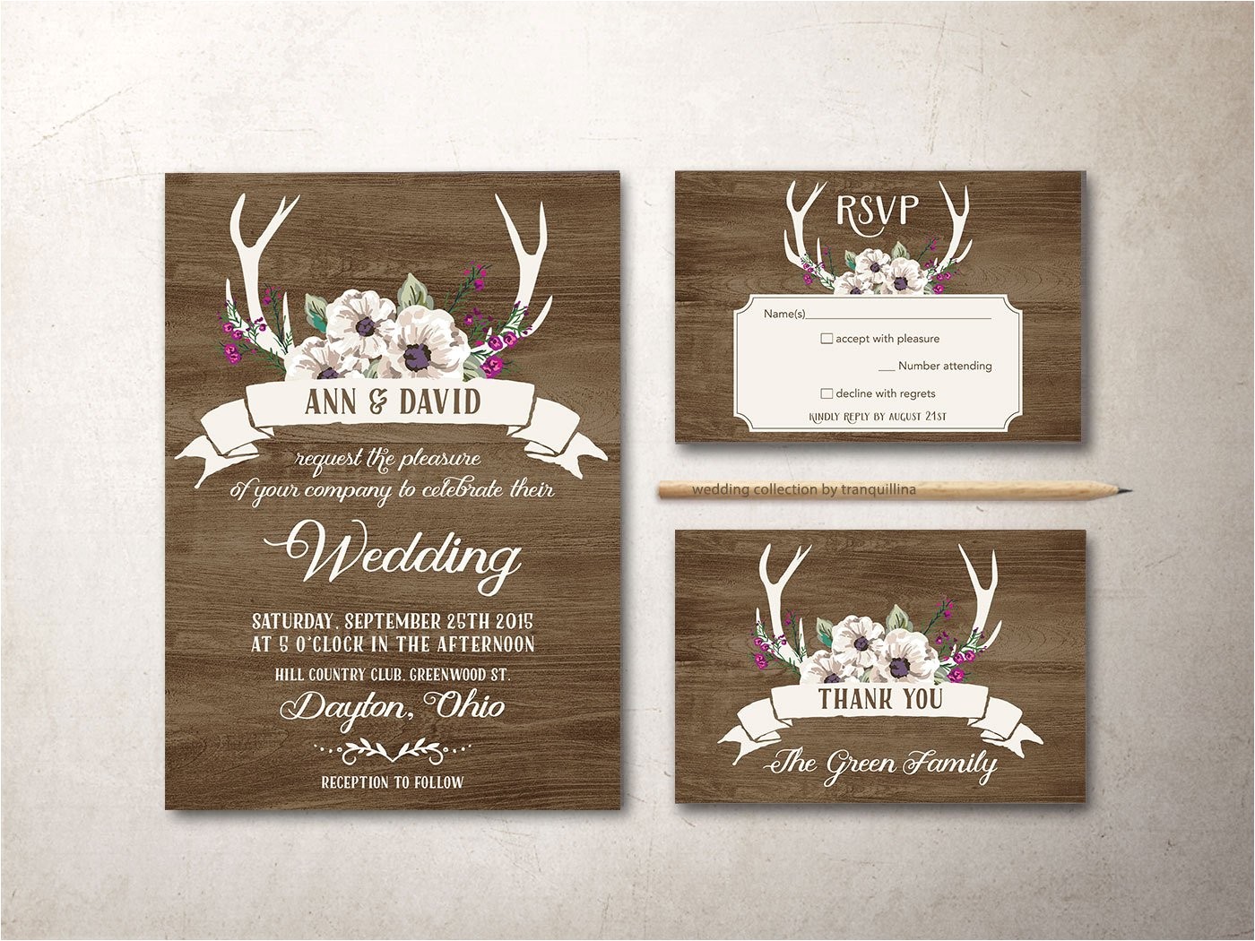 deer antlers wedding invitation