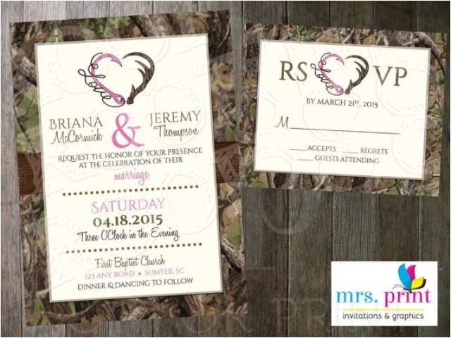 hooked on love camo wedding invitation and rsvp card