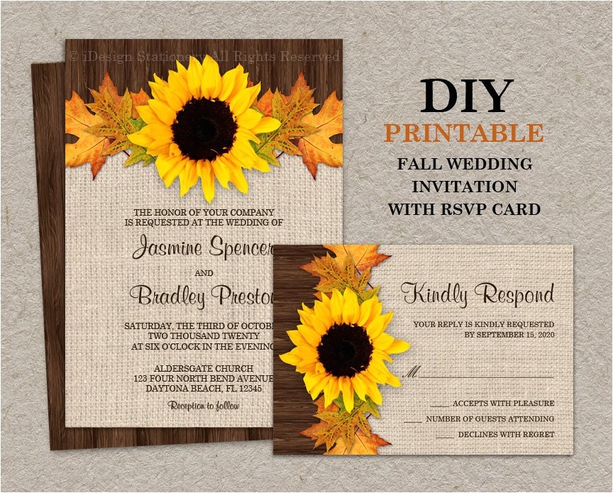 fall sunflower wedding invitations with