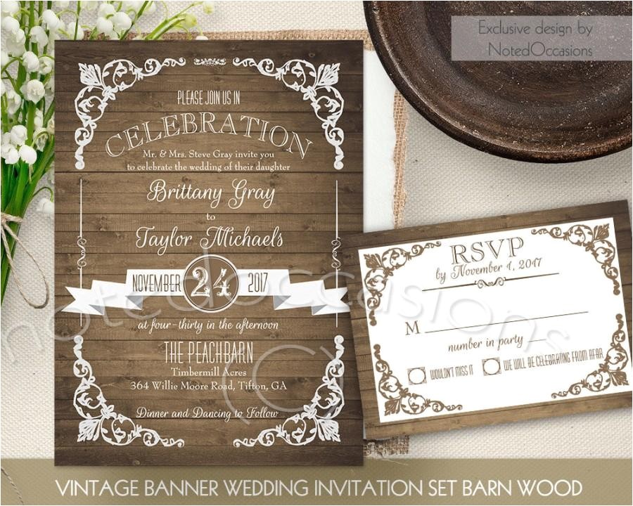 rustic wedding invitation printable set country wedding invite vintage barn wedding wood diy digital wedding stationery template rsvp