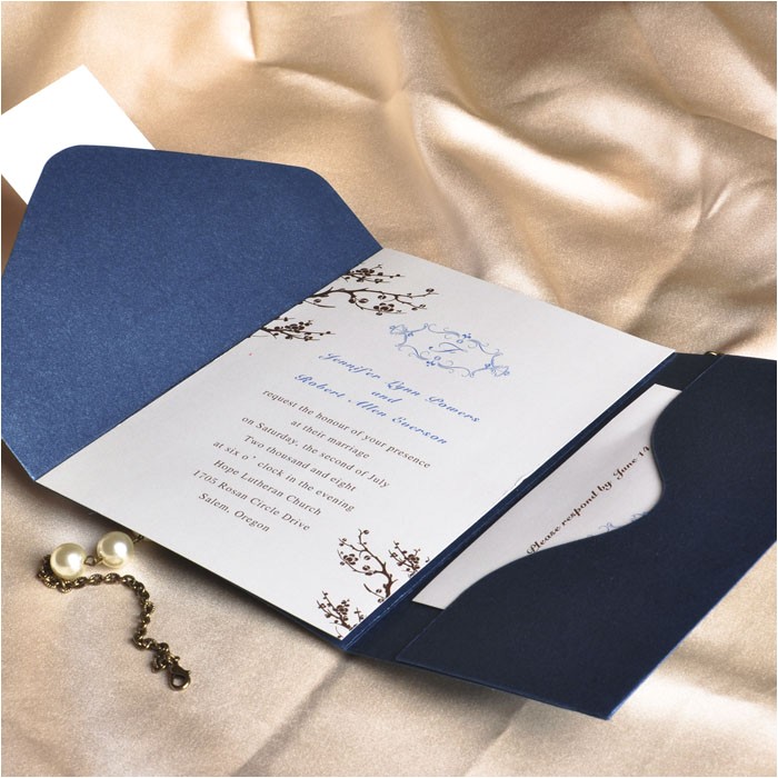 elegant floral art decor monogram blue pocket discount wedding invitation sets ewpi013